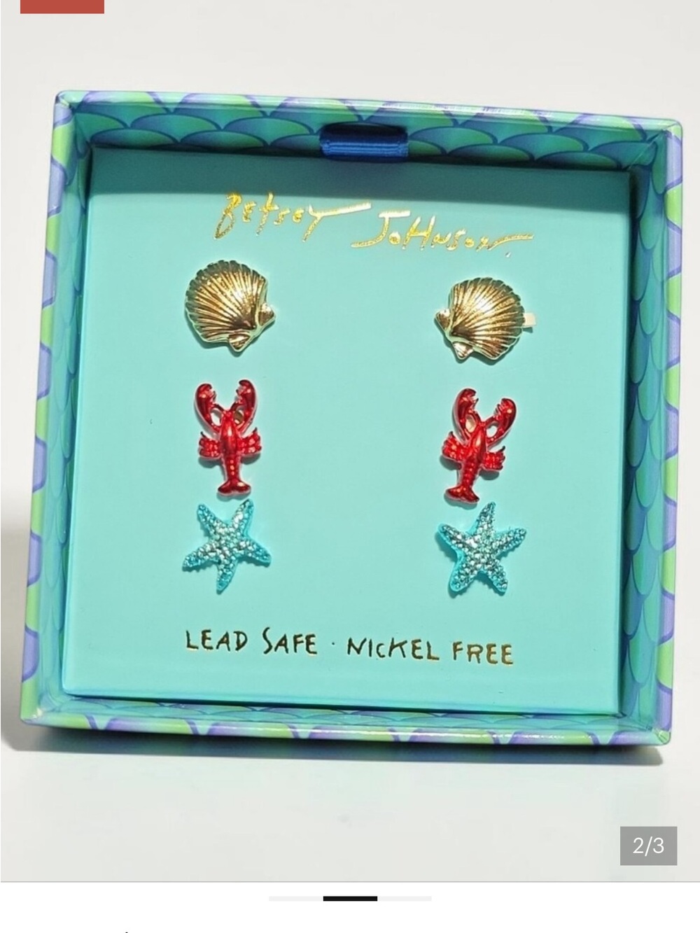 Betsey Johnson Sea Life Stud Earring Set - Gold, Red, Turquoise NIB